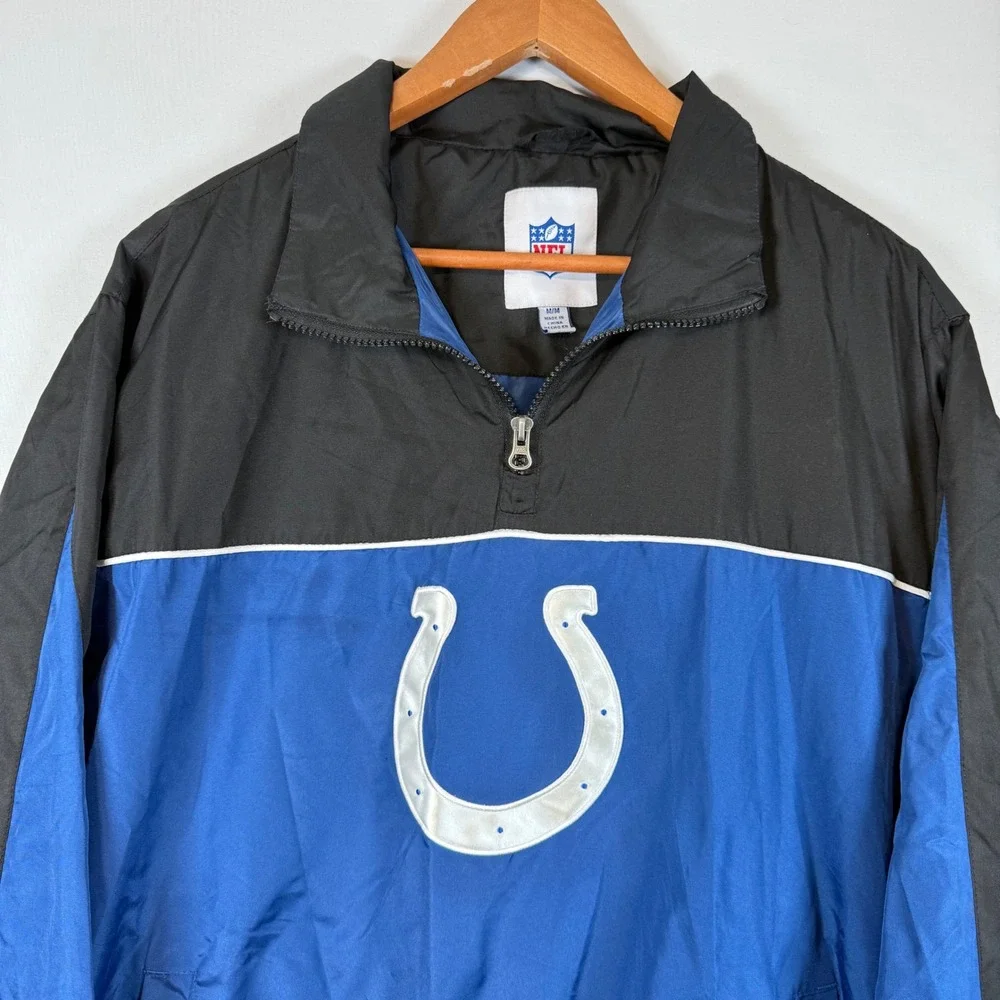 Indianapolis Colts NFL Pullover Windbreaker Quarter Zip Jacket Mens M Black Blue